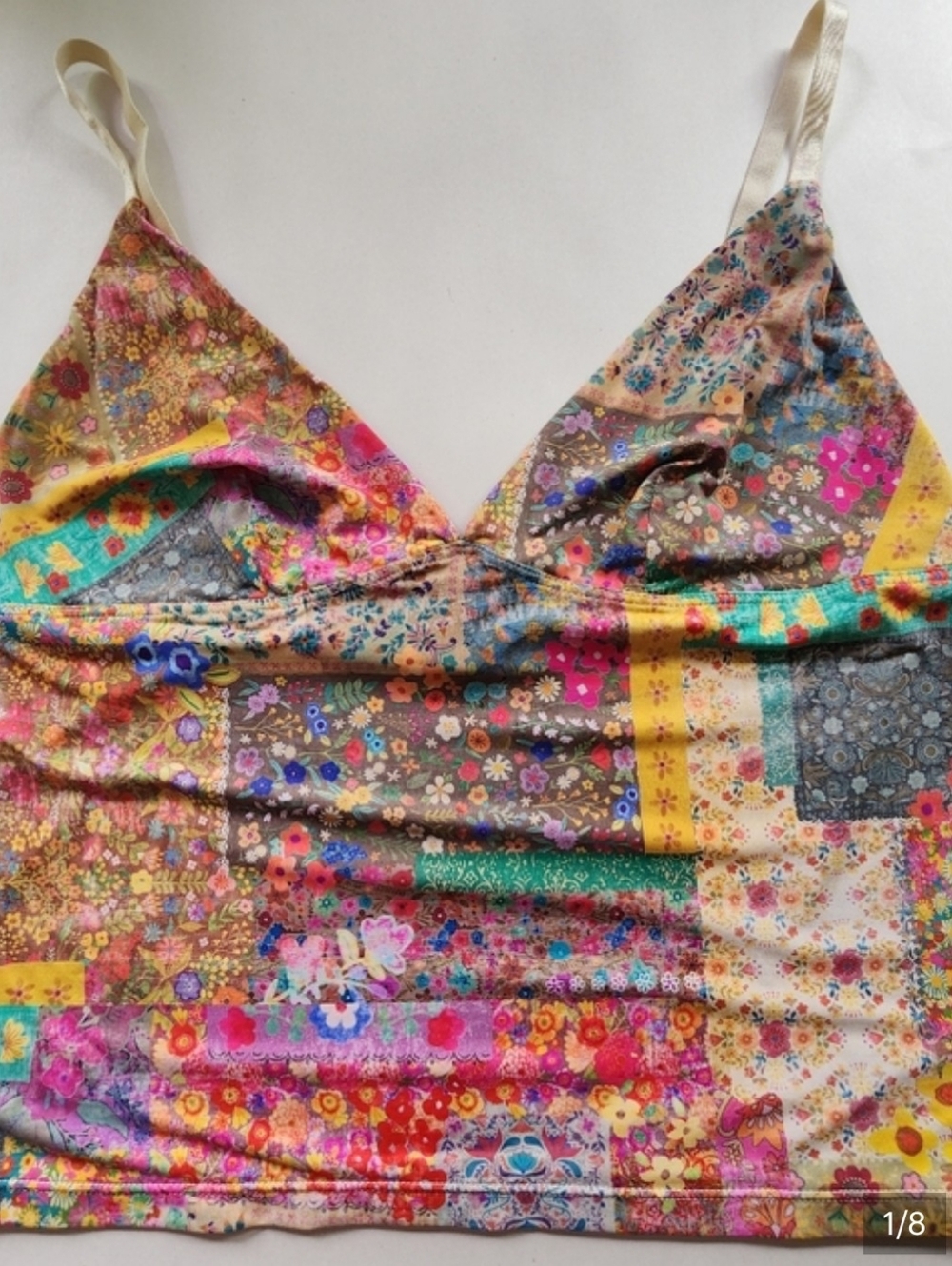 NATURAL LIFE Multicolor Floral Patchwork Crop Top NWOT - Picture 2 of 6